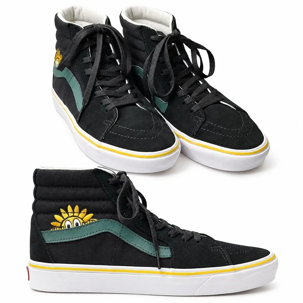 VANS ComfyCush Sk8-Hi Trip Outdoors Sneaker Men/8 Wmn/9.5 Black Yellow Sunny Day